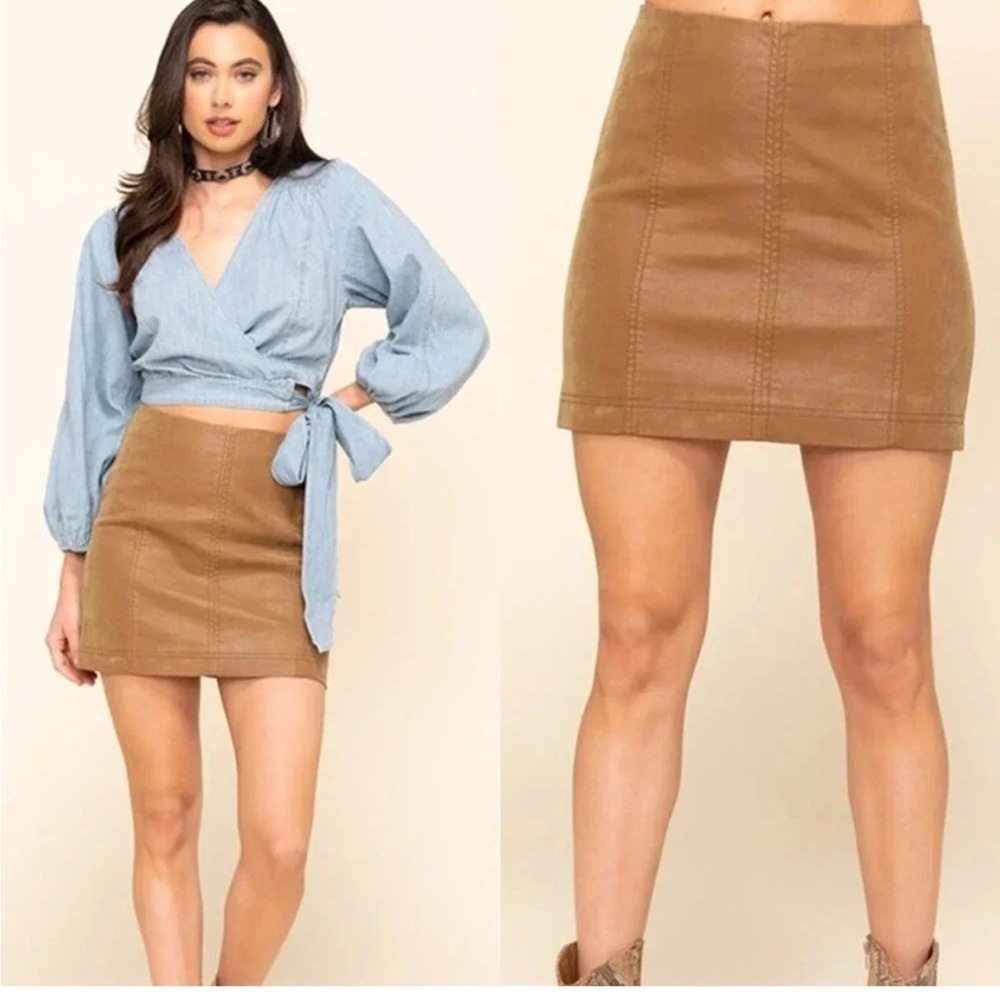Free People Faux Leather Brown Mini Skirt